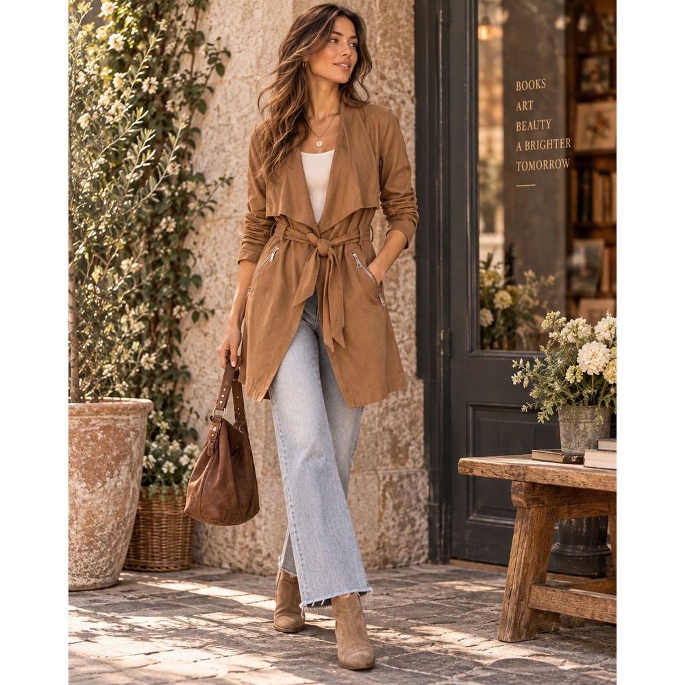 Cartonnier Anthropologie M Camel Waterfall Trench Quiet Luxury Minimalist